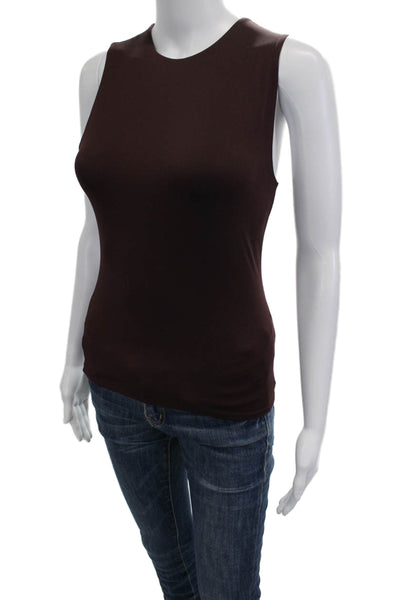 Vince Womens Petite Basic Tank Round Neck Solid Brown Size XS