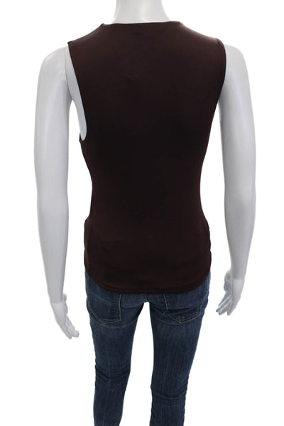 Vince Womens Petite Basic Tank Round Neck Solid Brown Size XS