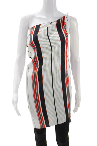 Zara Womens Tunic Blouse One Shoulder Striped Sleeveless Black Size M