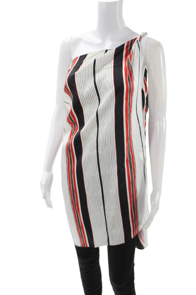 Zara Womens Tunic Blouse One Shoulder Striped Sleeveless Black Size M