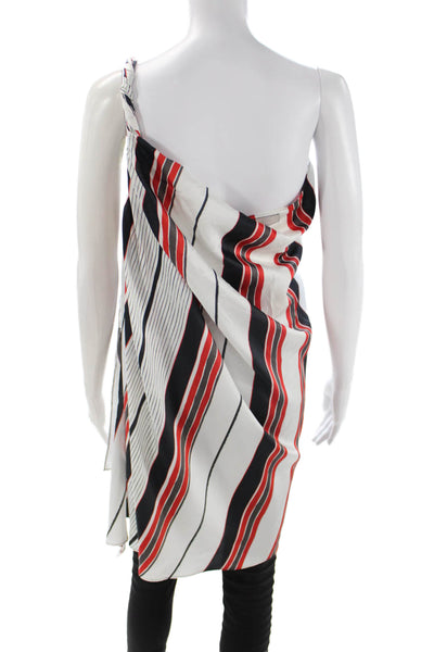Zara Womens Tunic Blouse One Shoulder Striped Sleeveless Black Size M