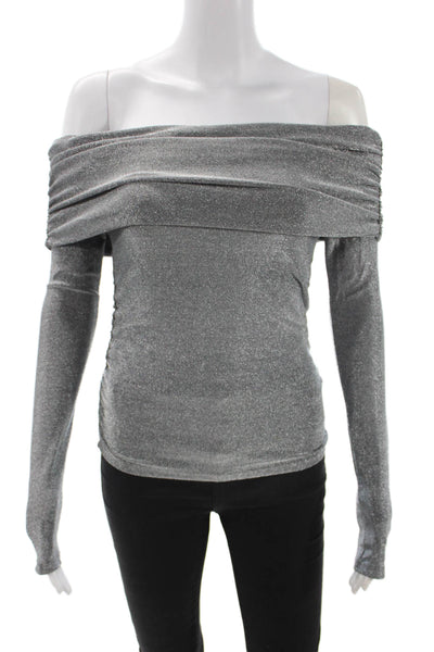 MNG Womens Gray Long Sleeve Blouse 80s Solid Size XS