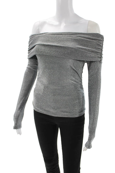 MNG Womens Gray Long Sleeve Blouse 80s Solid Size XS