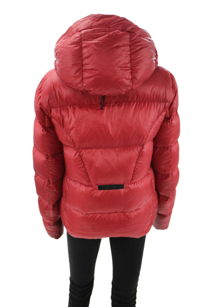Post Card Women Puffer Quilted Jacket Red Button High Neck Long Sleeve Size 44