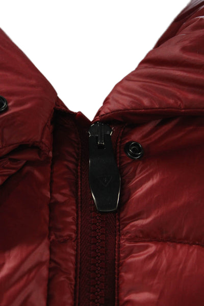Post Card Women Puffer Quilted Jacket Red Button High Neck Long Sleeve Size 44