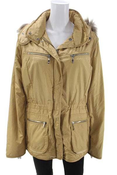 Post Card Womens Beige Parka Drawstring High Neck Long Sleeve Size 10