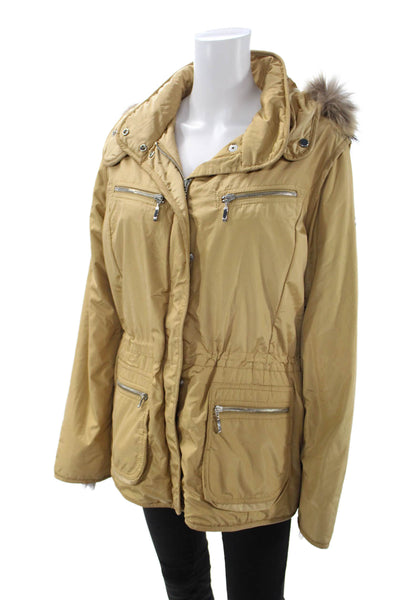 Post Card Womens Beige Parka Drawstring High Neck Long Sleeve Size 10
