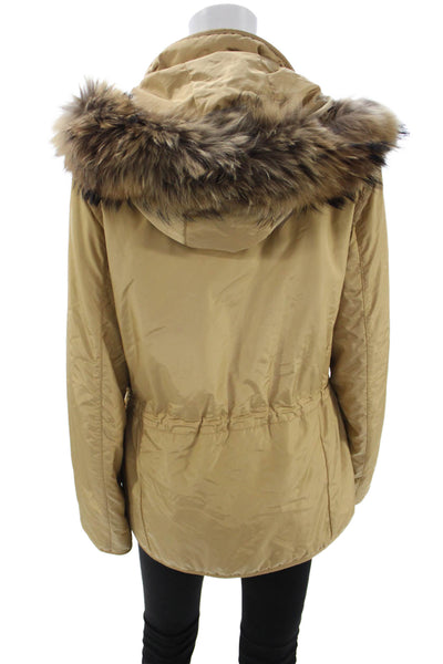 Post Card Womens Beige Parka Drawstring High Neck Long Sleeve Size 10