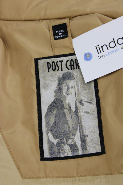 Post Card Womens Beige Parka Drawstring High Neck Long Sleeve Size 10