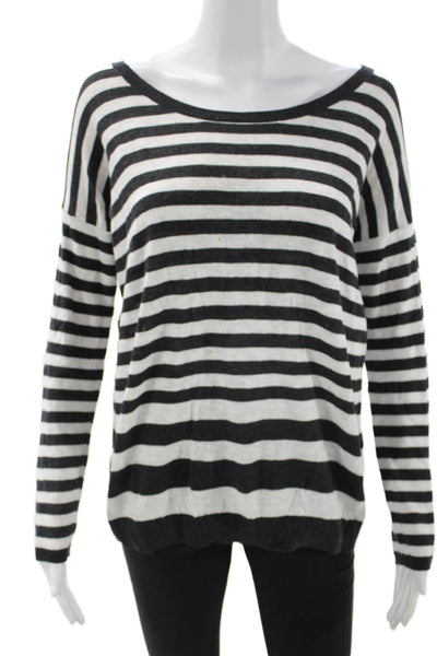 Vince Women Black Striped Cotton Pullover Sweater Long Sleeve Size S