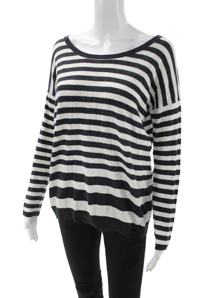 Vince Women Black Striped Cotton Pullover Sweater Long Sleeve Size S