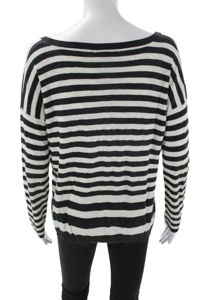 Vince Women Black Striped Cotton Pullover Sweater Long Sleeve Size S