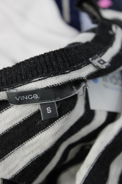 Vince Women Black Striped Cotton Pullover Sweater Long Sleeve Size S