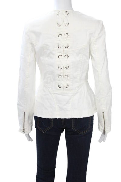 Intermix Women White Lace Up Cotton Blend Jacket Size 0P