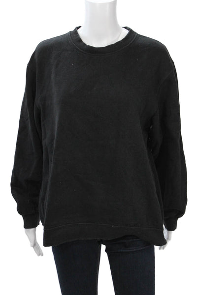 Zara Women Pullover Sweatshirt Black Cotton Blend Crew Neck Long Sleeve Size L