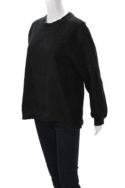 Zara Women Pullover Sweatshirt Black Cotton Blend Crew Neck Long Sleeve Size L