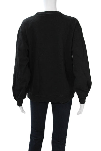 Zara Women Pullover Sweatshirt Black Cotton Blend Crew Neck Long Sleeve Size L