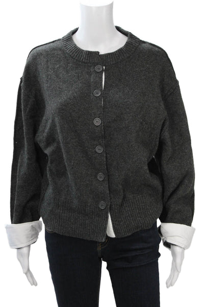 Zara Womens Dark Gray Wool Blend Button Crewneck Cardigan Long Sleeve 90s Size M
