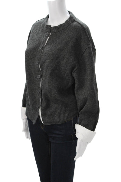 Zara Womens Dark Gray Wool Blend Button Crewneck Cardigan Long Sleeve 90s Size M