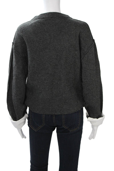 Zara Womens Dark Gray Wool Blend Button Crewneck Cardigan Long Sleeve 90s Size M