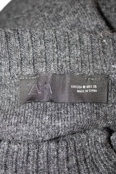 Zara Womens Dark Gray Wool Blend Button Crewneck Cardigan Long Sleeve 90s Size M