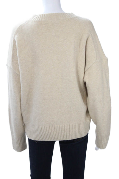 Zara Womens Beige Wool Blend Crew Neck Pullover Long Sleeve Size M