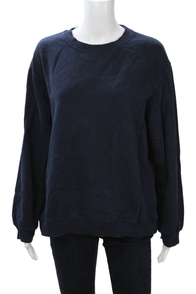 Zara Womens Pullover Sweatshirt Dark Blue Cotton Blend Long Sleeve Size L