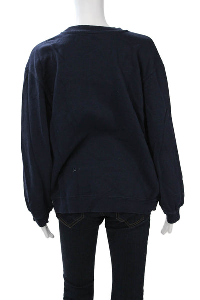 Zara Womens Pullover Sweatshirt Dark Blue Cotton Blend Long Sleeve Size L