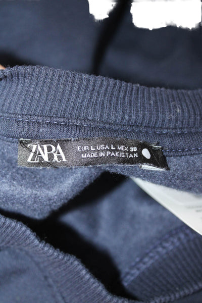 Zara Womens Pullover Sweatshirt Dark Blue Cotton Blend Long Sleeve Size L