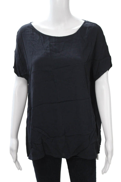 American Vintage Womens Basic Dark Blue Short Sleeve Round Neck Blouse Size M