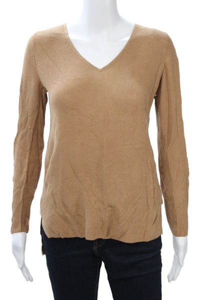 Banana Republic Women V-Neck Pullover Sweater Tan Long Sleeve Cotton Size S