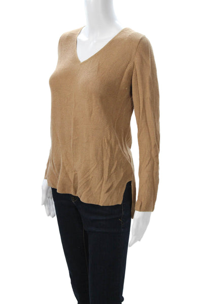 Banana Republic Women V-Neck Pullover Sweater Tan Long Sleeve Cotton Size S