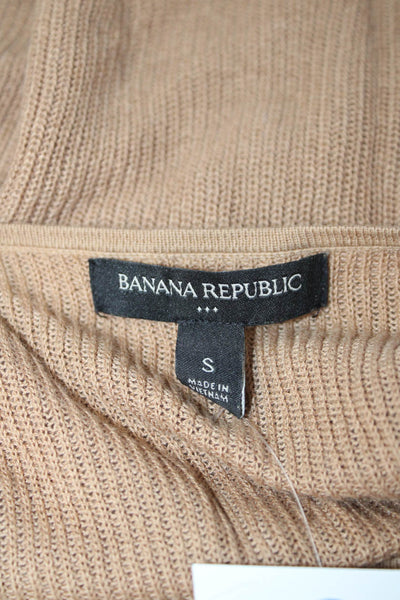 Banana Republic Women V-Neck Pullover Sweater Tan Long Sleeve Cotton Size S