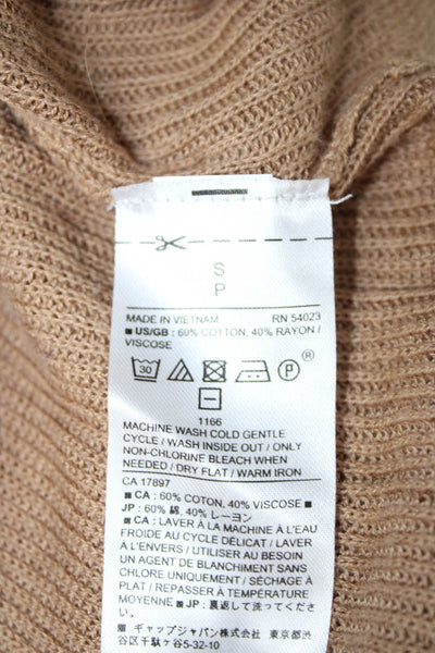 Banana Republic Women V-Neck Pullover Sweater Tan Long Sleeve Cotton Size S