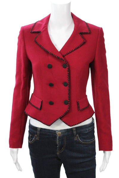 Tahari Women Red Wool Blend Collared Blazer Long Sleeve Size 2