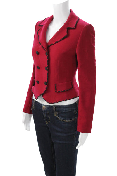 Tahari Women Red Wool Blend Collared Blazer Long Sleeve Size 2