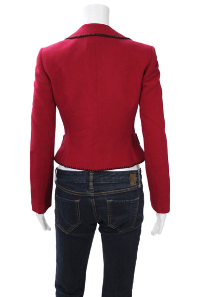 Tahari Women Red Wool Blend Collared Blazer Long Sleeve Size 2
