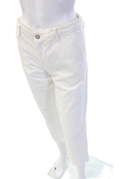 AG Womens Cropped Khakis White Mid Rise Button 24in Inseam Size 28