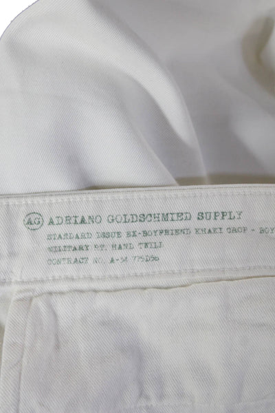 AG Womens Cropped Khakis White Mid Rise Button 24in Inseam Size 28