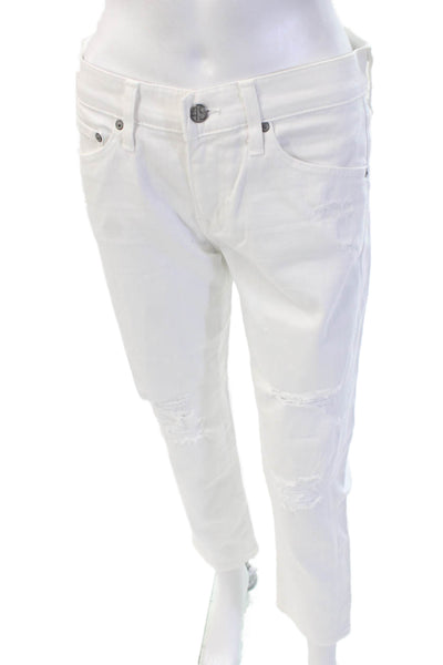 AG Womens White Cropped Boyfriend Jeans Mid Rise Petites Size 25