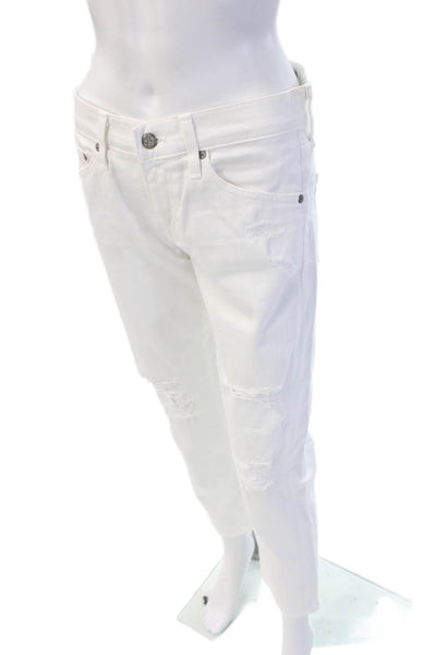 AG Womens White Cropped Boyfriend Jeans Mid Rise Petites Size 25