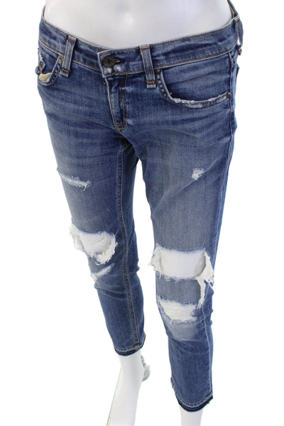 Rag & Bone Jean Women Ankle Cropped Jeans Blue Mid-Rise Button Size 25