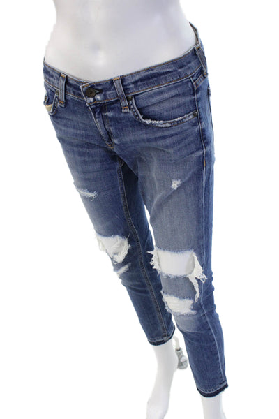 Rag & Bone Jean Women Ankle Cropped Jeans Blue Mid-Rise Button Size 25