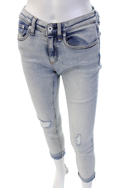 Rag & Bone Women Ankle Cropped Skinny Jeans Light Blue Mid-Rise Button Size 25