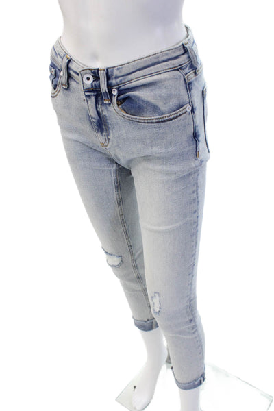 Rag & Bone Women Ankle Cropped Skinny Jeans Light Blue Mid-Rise Button Size 25