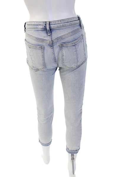Rag & Bone Women Ankle Cropped Skinny Jeans Light Blue Mid-Rise Button Size 25