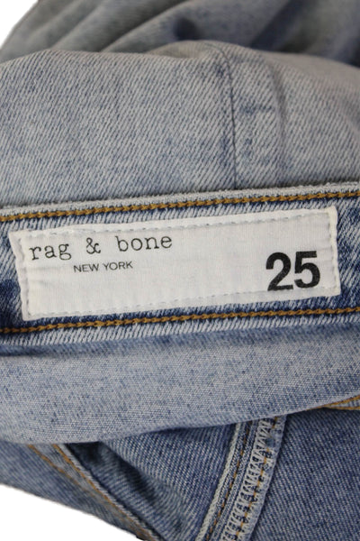 Rag & Bone Women Ankle Cropped Skinny Jeans Light Blue Mid-Rise Button Size 25
