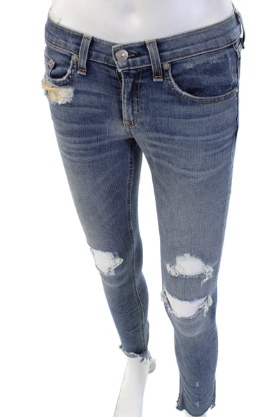 Rag & Bone Womens Skinny Ankle Jeans Blue Mid Rise Button 26in Size 24