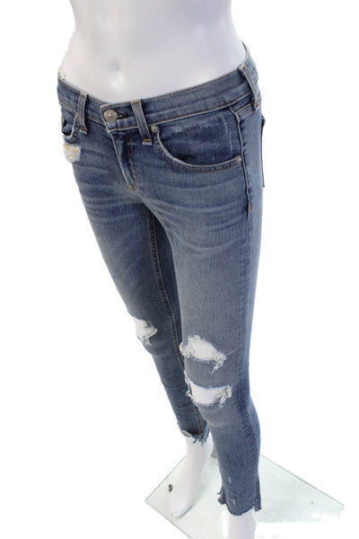 Rag & Bone Womens Skinny Ankle Jeans Blue Mid Rise Button 26in Size 24