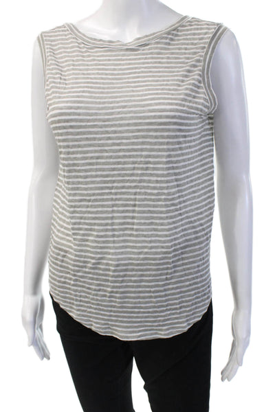 Enza Costa Womens Striped Linen Viscose Sleeveless Tank Round Neck Size XS